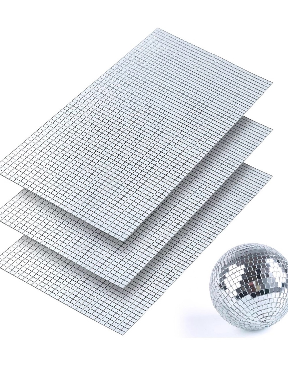 Disco Ball Mirror Peel &
Stick Tiles, 5.75 sheets of adhesive 5 mm² tiles.